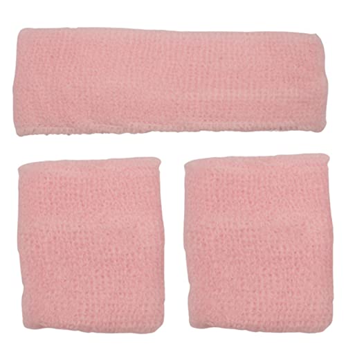 Topkids Accessories 3pcs Unisex Headbands & Wrist Sweatbands for Exercise Set, Colourful Headbands & Sweatbands for Adults & Kids Sports Bands, Fitness Accessories (Baby Pink)