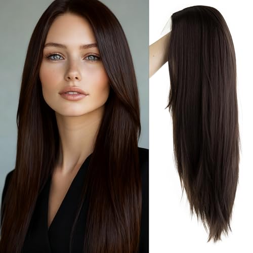 Sallcks Long Brown Wigs for Women 27 inch Long Straight Side Part Lace Wig Synthetic Hair Replacement Wig Cosplay Costume Halloween Wig