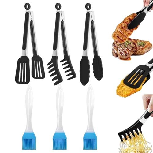 Set de 3 pinzas de cocina de silicona, sin BPA Pinzas antideslizantes de acero inoxidable para parrilla, ideales para asar, pinzas de silicona para freidoras de aire