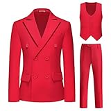 Lamgool Boys Suit 3 Piece Slim Fit Tuxedo Double Breasted Teens Formal Outfit Set Size 20 with Red Blazer Vest Pant for Wedding Prom