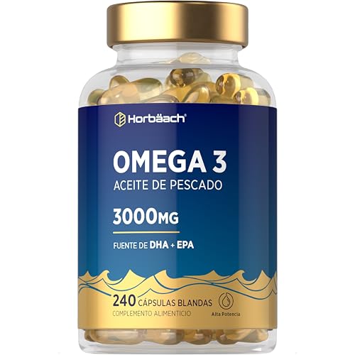 Omega 3 Cápsulas 3000mg de Aceite de Pescado | Superfuerza EPA + DHA | 240 Cápsulas | 1000mg por cápsula | Alta Potencia | por Horbaach