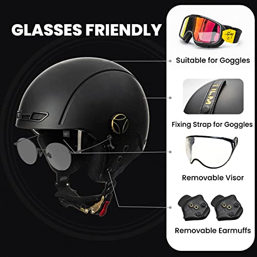 Ilm Bike Helmet Ski With Removable Visor Earmuffs Astm Cpsc And Ce Safety Certified For Men Women Road Bicycle Moped Snowboard Scooter Model Z102 (L, Matte Black) #TOP3