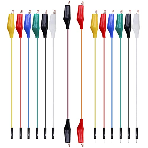 Alligator Clip Test Leads Jumpers - Gator to Male and Female Jumper Wires for Power Supply,LED Strips, Multimeters, Arduino Raspberry Pi（14pcs 13.78 "/35cm）