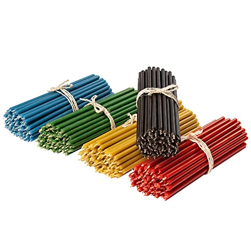 Diveevo 250 Stück Mehrfarbige dünne Kirchenkerzen Bienenwachskerzen 5 Farben in einem Bündel Premiumqualität Durchgefärbt L: 160 mm, Ø 5 mm, Brenndauer 30 Min