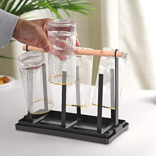 Bottle drainer,drainer for 6 bottles for cups or mugs with removable drip tray, non-slip drainer for glasses, glass rack