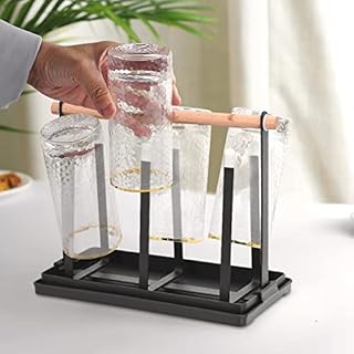 Bottle drainer,drainer for 6 bottles for cups or mugs with removable drip tray, non-slip drainer for glasses, glass rack