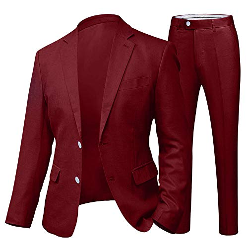 Wemaliyzd Mens Linen Suit Wedding 2 Piece Slim Fit Summer Blazer Coat Pants