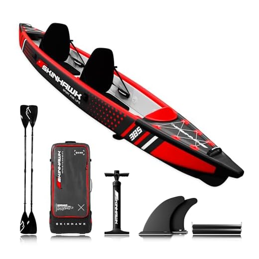 SKINHAWK Premium Full Drop Stitch Kajak 385 Rot, Schlauchboot, Kanu, zum Aufblasen, Adventure Kajak 385 x 85 cm