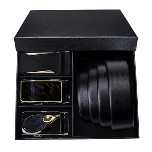 Belt for Men Alloy Automatic Buckle Genuine Leather Strap Men's Business Black Belts Box Set Men's Gift