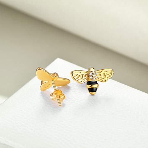 Bee Jewelry Gift For Girlfriend Sterling Silver Earrings Bee Studs, Gold Plated #TOP4