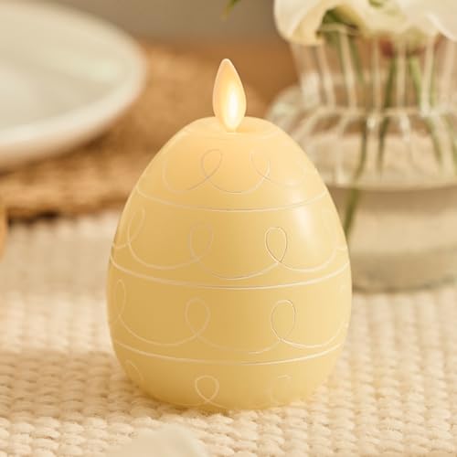 Image of Luminara Easter Egg Candle - Lemon Chiffon 3.1 inch x 4.3 inch - Flameless Real-Flame Holiday - Inspired Decor - AA Batteries - Flickering LED Flame