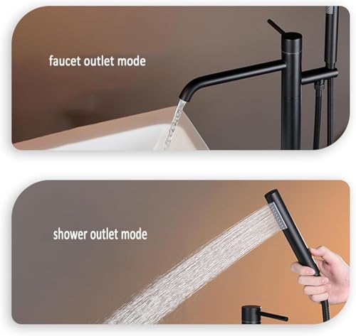 Robinet de baignoire autoportant cascade avec douchette intégrée noire - 3