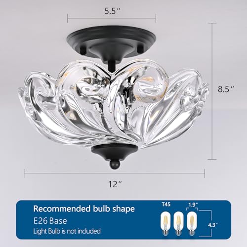 HuixuTe Modern Semi Flush Mount Ceiling Light, 3-Light Black Close to Ceiling Light Fixture with Clear Glass Shade for Living Room Entryway Bedroom — view 4