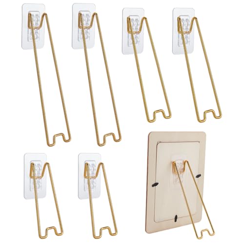 AHANDMAKER - AHANDMAKER 6 Pcs Picture Frame Easel Backs 3 Sizes Stainless Steel Adhesive Photo Frame Stands for Family Photos Art Display Birthday Party Easter Wall Decor, Golden