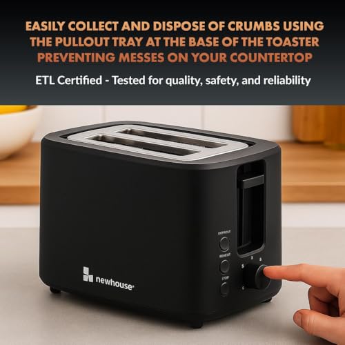Newhouse 700W Black 2-Slice Toaster with Auto Pop-up and Auto Shut-off NHT-001-BLK, Cool-to-Touch Kitchen Appliance and Apartment Essential, Kitchen Countertop Staple for the Modern Home by Newhouse Specialty Co - Used condition - Image 2
