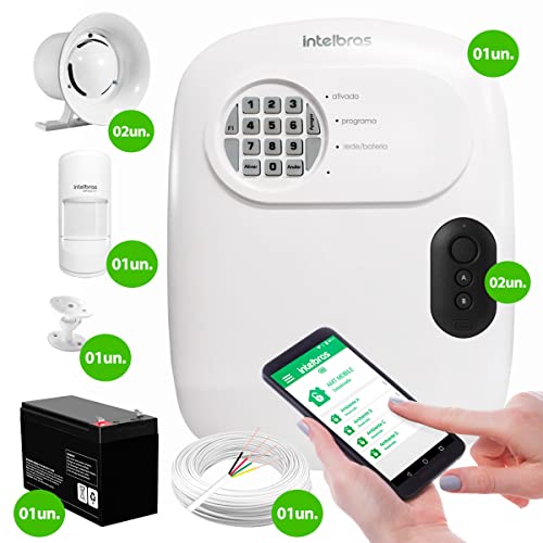 Kit Central de Alarme ANM 24 NET Intelbras + 1 Sensor IVP 5001 PET Intelbras + Bateria + Sirenes + C