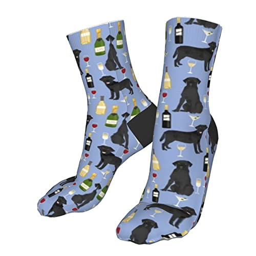 Lsjuee Black Lab Wine Labrador Retriever Dog Blueberry Athletic Chaussettes Sport Running Calf Chaussettes Performance Coussiné Respirant Crew Chaussettes pour Hommes Wome
