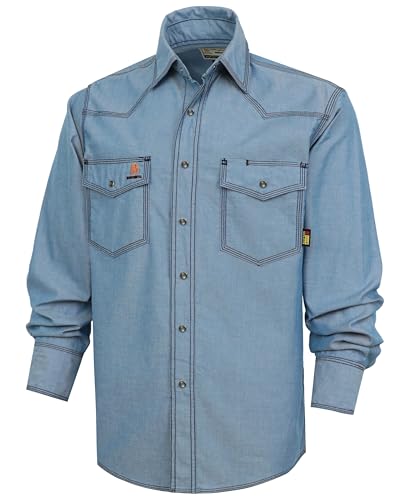 BOCOMAL FR Welding Shirts Triple Stitched Pearl Snaps Down 6.5oz Dura-Soft Heather Canvas Flame Resistant Work Shirt CAT2