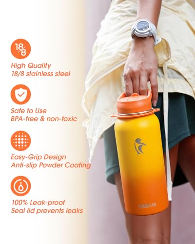 Image of Coolflask 32 oz Water Bottle Insulated Stainless Steel with Strap