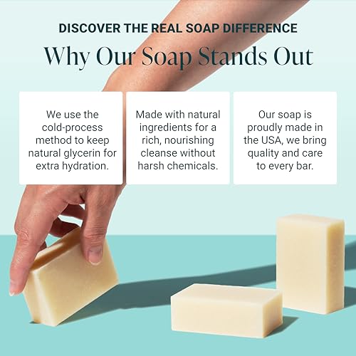 Image of Handmade Natural Bath & Body Soap Bar, Vegan, All-Natural, Palm Oil Free, Made in USA with Shea Butter + Essential Oils, Unscented, 3 Bars