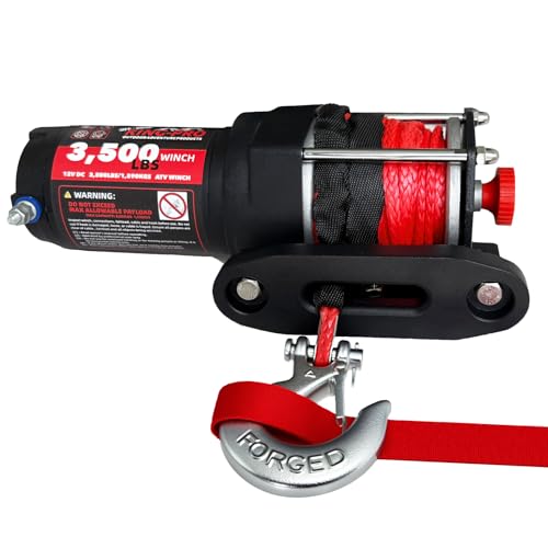 KING-PRO 3500 lb ATV UTV Recovery Winch, 12V Electric Winch Kit with 1/4"×33' Synthetic Rope Wired Remote and Wireless Remotes, IP68 Waterproof Off-Road