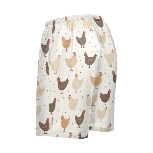 Vdsrup Mens Pajama Shorts Chickens Beige Sleep Shorts Men Brown Pajama Bottoms With Pockets Drawstring Lounge S4