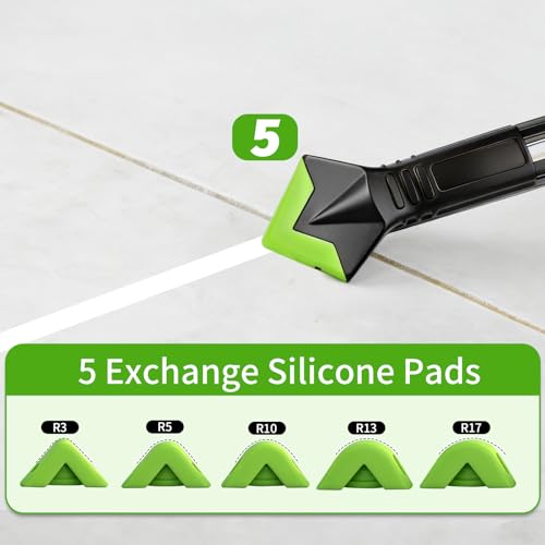 Caulking Tool 5 in 1, Caulk Remover & Silicone Sealant Finishing Kit with Grout Scraper and 6 Silicone Pads, Ideal for Kitchen, Bathroom, and Window Sealing