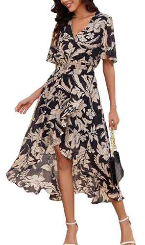 Image of Kormei Womens Short Sleeve Floral Maxi Dress High Low V-Neck Flowy Party Long Dresses