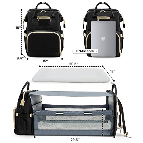 Kompoll Diaper Bag Backpack, Multifunction Waterproof Large Travel Baby Changing Bags Travel Back Pack For Dad/Mom, Baby Stuff Organizer Backpack With Changing Station, Baby Registry Search (Black) #TOP3