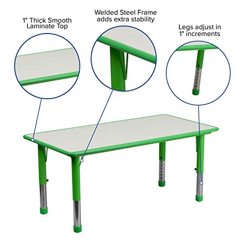Emma + Oliver 23.625X47.25 Green Plastic Height Adjustable Activity Table #TOP2