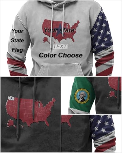 MARSVOVO Patriotic American States Flag Hoodie for Men Personalized Custom Oversized Comfy Graphic Hooded Sweatshirts3