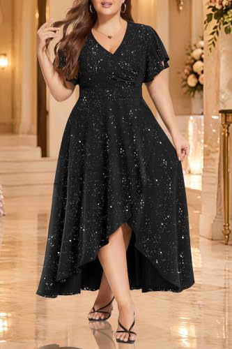 Image of Pinup Fashion Plus Size Formal Wedding Guest Cocktail High Low Long Dress