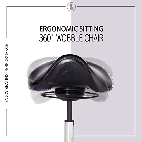 Image of Saddle Stool Swivel Height Adjustable with Wheels Wobble Rolling Stool for Medical Massage Salon Kitchen Spa Drafting Lab Clinic Dentist, Ergonomic Hydraulic Seat Chair Office Stool