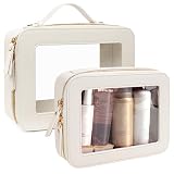 2Pcs Clear Makeup Bag for Women, Large Clear Toiletry Bag with Zipper Travel Cosmetic Case Portable Waterproof Makeup Pouch for Traveling Car Organizers Diaper Bag Organizer Pouches (Dual White)