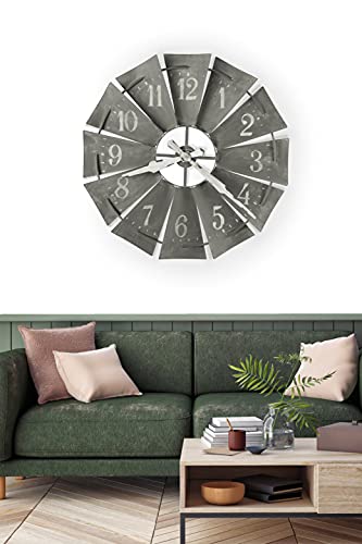 Howard Miller Windmill Wall Clock 625-671 – 34-Inch Diameter, Antique Brownish Charcoal Finish On Metal, Aged White Minute Track, Rustic Home Décor, Quartz Movement #TOP28