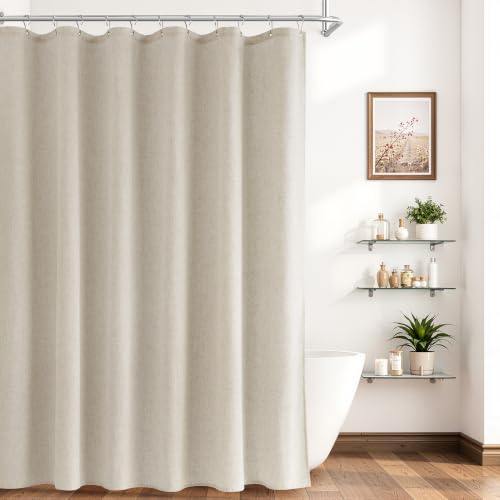 Naturoom Linen Shower Curtain 90 Inch Long for Bathroom Vanilla 1 Panel