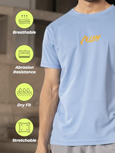Image of FitMonkey Sports Crew Neck Stretchable Dry Fit T Shirt | Regular Fit Textured T Shirt for Men |Sport T Shirt for Men | Quick Dry Technology with Moisture Control |Breathable & Lightweight