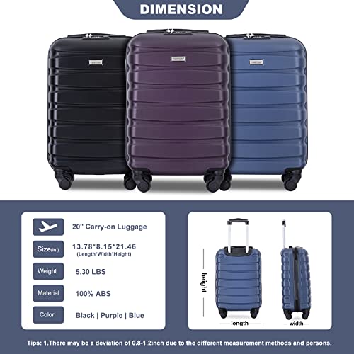 Houagi 20" Carry On Luggage Abs Lightweight Suitcase, Spinner Wheels, Tsa Lock, (Blue) #TOP4