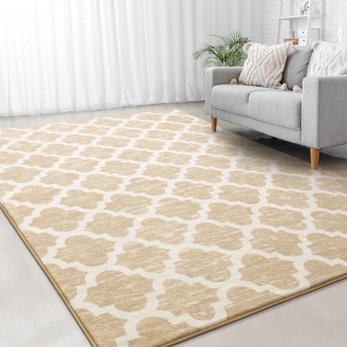 Tapete decorativo Jelymark 5x8 pies beige y blanco