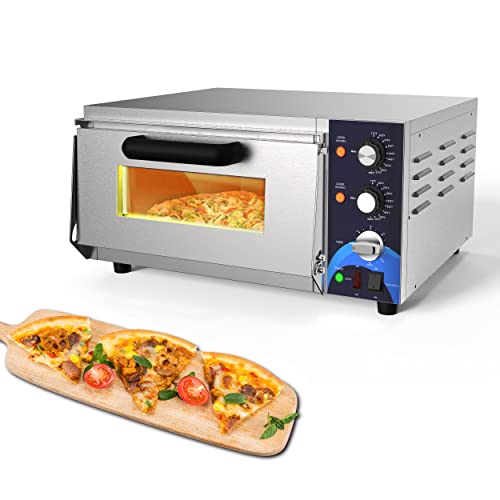 Electric Pizza Oven Indoor Commercial Pizza Oven with Pizza Stone And 60-minitue Timer, Adjustable Temperature (175℉-660℉）Indoor Stainless Steel Commercial Pizza Maker,120V 1800W