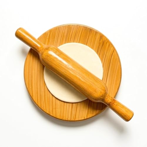Image of Wooden Chakla Belan Set | Wooden Rolling Pin and Board Set | (9 inch chakla, 12 inch belan)