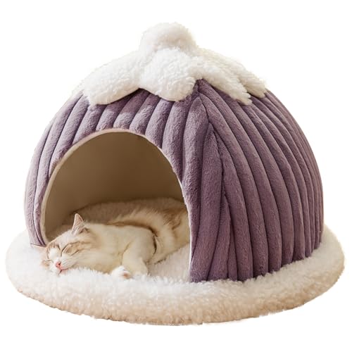SEIMMIE Cat Cave Bed for Indoor Cat - Cat Cave Beds with Machine Washable Slip Resistant Bottom,Kitten Bed,Pumpkin Cat Beds