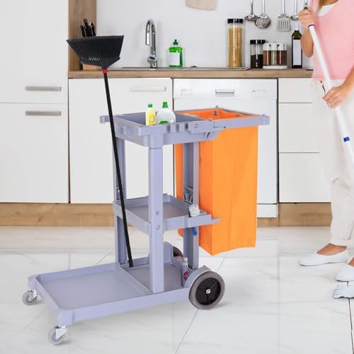 Carro de limpieza profesional con bolsa de lona azul carrito de limpieza de tres estantes 5