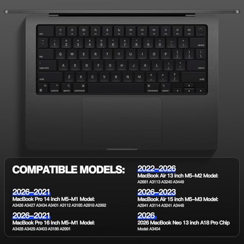 Image of Premium Keyboard Cover Protector for 2026 2025-2021 MacBook Pro 14 inch /16 inch M5 /M4 /M3 /M2 /M1 Pro /Max, MacBook Air 13 inch /15 inch M5-M2 Keyboard Skin Accessories, Translucent Black (US Layout)
