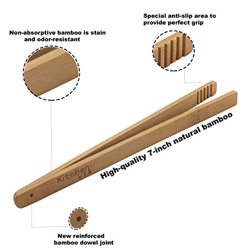 Toaster Buddy Carbonized All-Natural Bamboo Toaster Tongs, Kitchen Utensils With 7-Inch Reach By Kitchenvia For Serving Food, Flipping Meat, Grabbing Toast, And More #TOP2