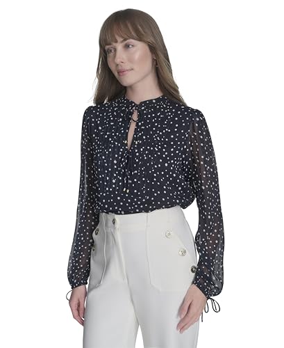 Tommy Hilfiger Women's Long Sleeve Dot Print Tie Neck Blouse3