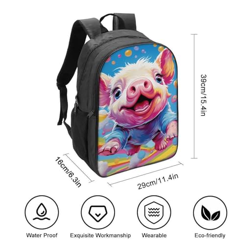 Mochila infantil de cerdito 40x28x16cm con capa plegable para colegio 2