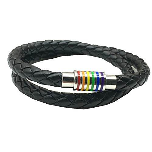 Image of Leather Braided LGBT Rainbow Bangle Bracelet - Gay & Lesbian Pride