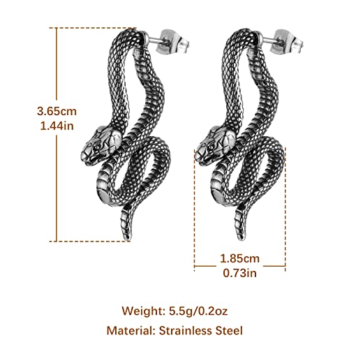 Hzman Stainless Steel Gothic Punk Hip Hop Personality Snake Stud Earrings Gifts For Men Women #TOP3