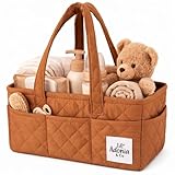 Adonia & Co Diaper Caddy Organizer – Nursery Storage Basket for Newborn Essentials Must Haves & Baby Must Haves – Portable, Machine Washable Baby Diaper Bag Organizer (Brown)